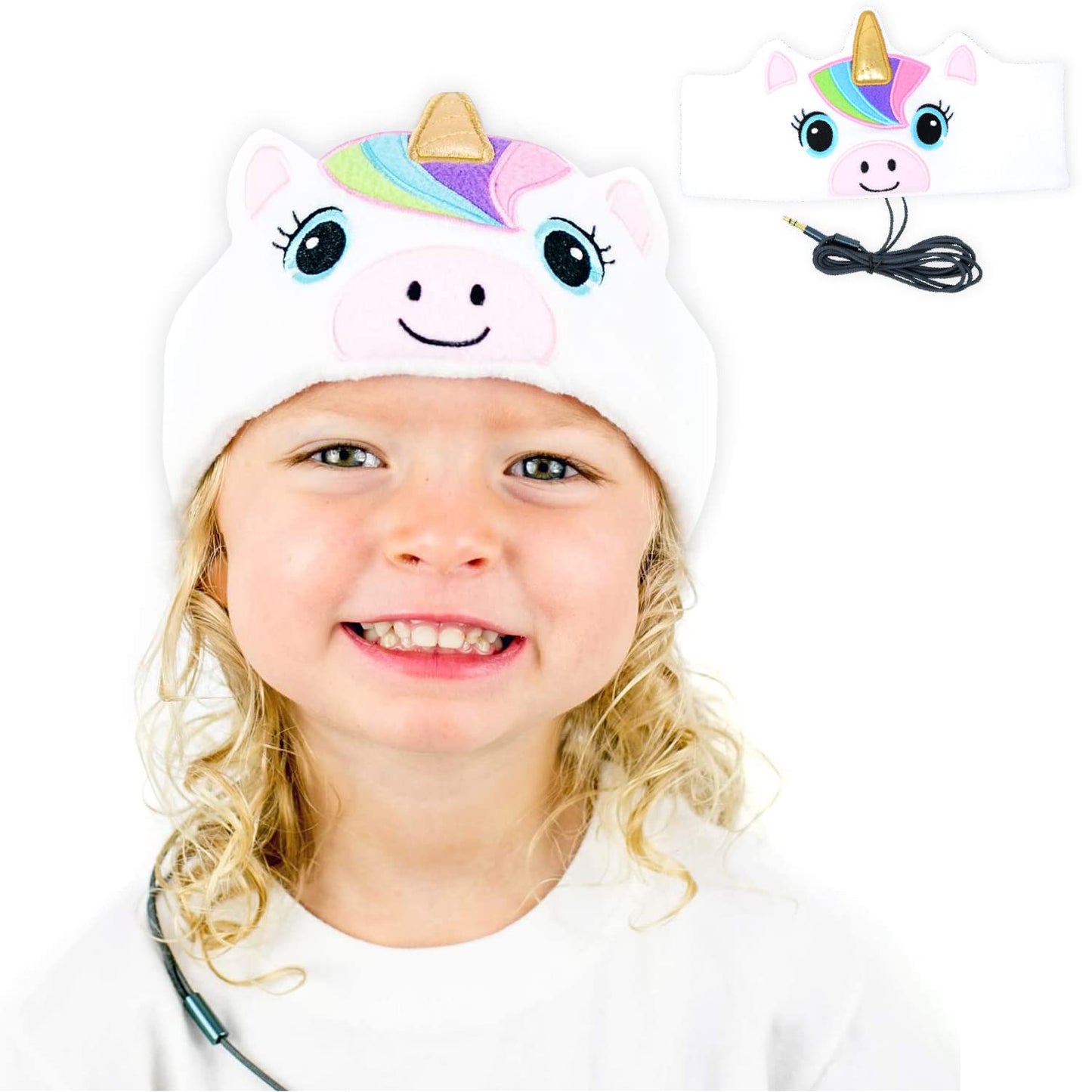 CozyPhones Over The Ear Headband Headphones - Kids Headphones Volume Limited with Thin Speakers & Super Soft Stretchy Headband - White Unicorn