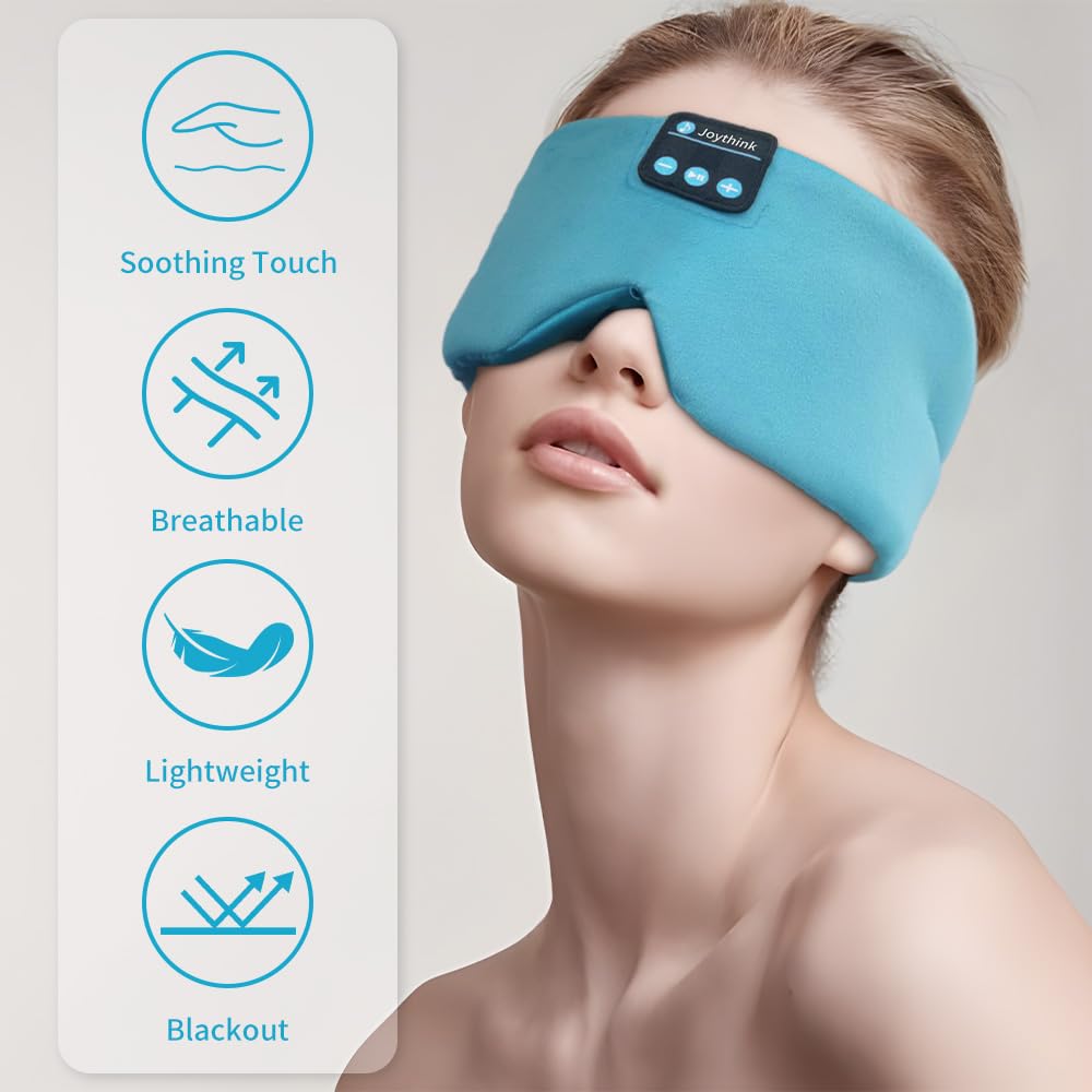 Joythink High-Tech Satin Wraparound Sleep Mask with Built-In Bluetooth Headphones (Cyan)