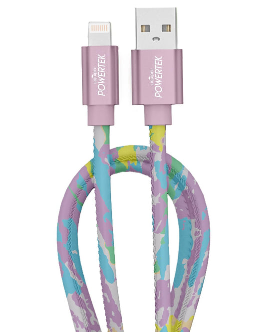 LIQUIPEL Powertek iPad & iPhone Lightning Charger Cable, Fast Charging 6ft MFI, Tie Dye Black (Rainbow)