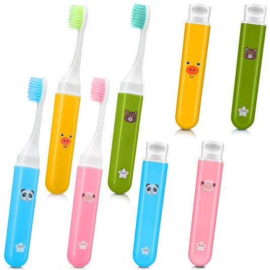 8 Pack Soft Travel Toothbrushes Mini Portable Toothbrush with Case Camping Pocket Toothbrush for Home School Business Trip Hiking, 4 Colors