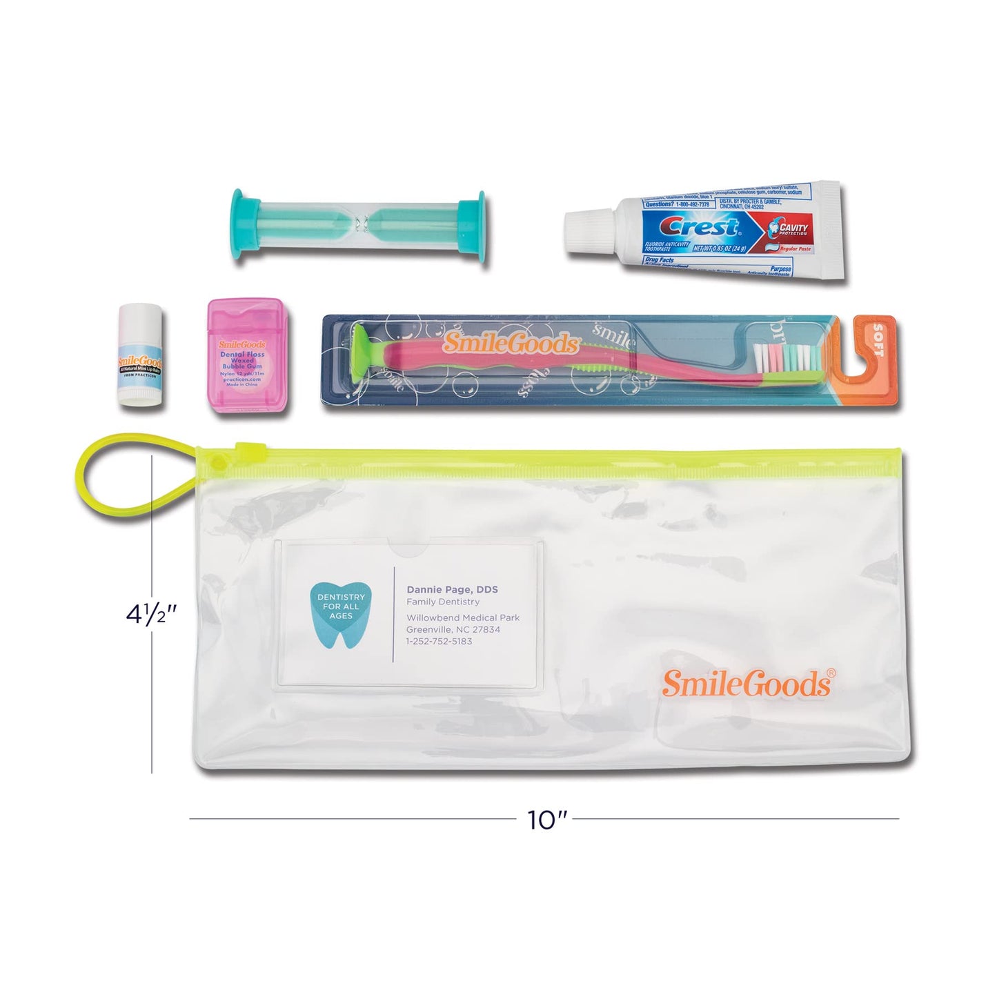 Practicon Child Deluxe Dental Care Kit, Travel Size Bundle w/Toothbrush, Crest Toothpaste, Floss, Lip Balm and Sand Timer, TSA Friendly Kids Oral Care Kit