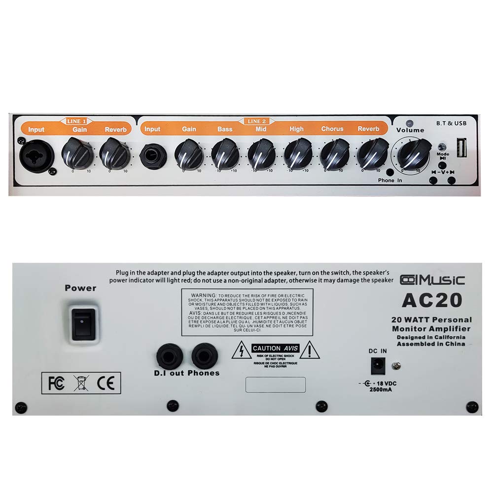Acoustic Guitar Amplifier, 20 Watt Bluetooth Amp for Guitar Acoustic with Reverb Chorus Effect, 3 Band EQ（Including Microphone and Audio Cable）