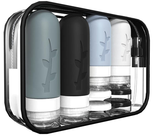 18-Piece Travel Bottle Set for Toiletries (Grey)