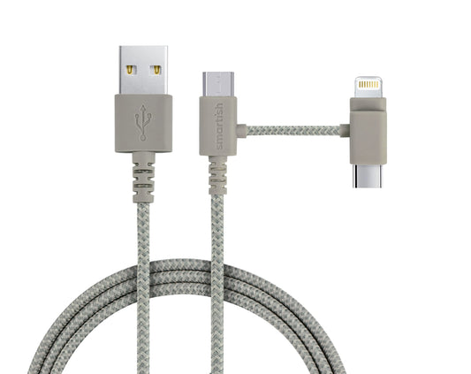 Smartish USB-C/Lightning Cable for iPhone 16/15/14 - Crown Joule - 6 Foot Universal Fast Fabric Wrapped Charging Cable w/Micro-USB - Apple MFi Certified for iPhone 13/12/SE/iPad/AirPods/Android - Tan