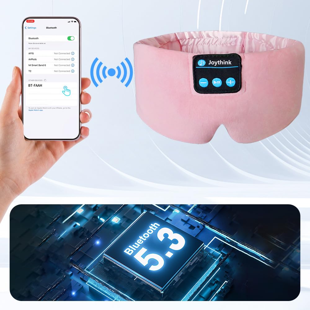 Joythink High-Tech Satin Wraparound Sleep Mask with Built-In Bluetooth Headphones (Pink)