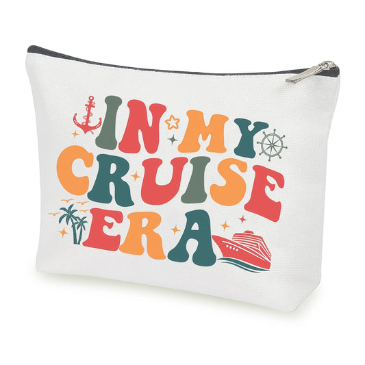 Creakraft Cruise Makeup Bag IN MY CRUISE ERA Canvas TS Fans Travel Cosmetic Bag Cruise Accessories Vacation Travel Organizer Zipper Pouch for Cruise Trip Ship Cruise Gifts for Girls Women, white