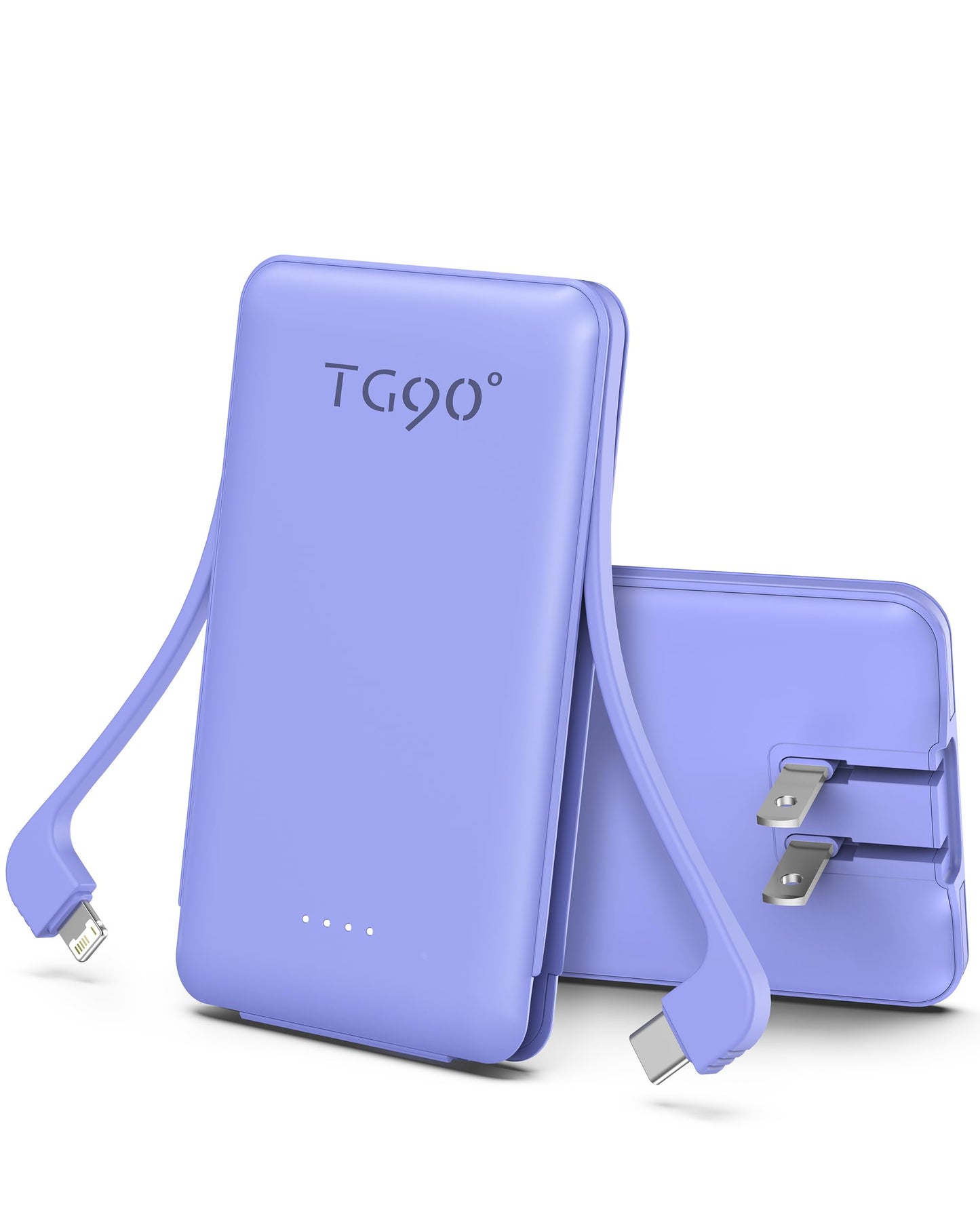 TG90° Ultra Mini Power Bank with Built-in Foldable AC Wall Plug and Cables, 5000mAh 3 Outputs External Battery Pack Portable Phone Charger Compatible with iPhone16/15 Series and Android Devices