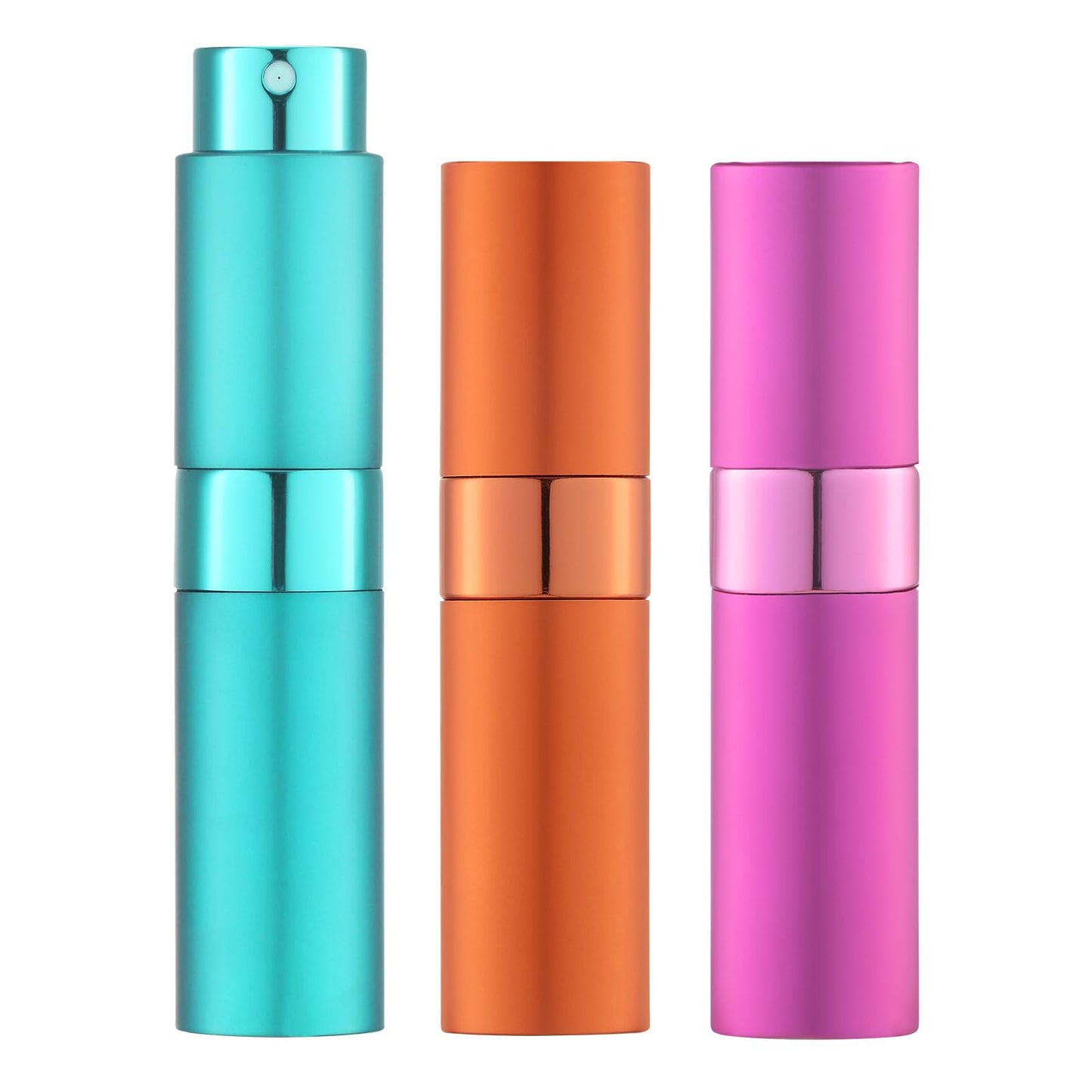 Lisapack 8ML Atomizer Perfume Spray Bottle for Travel (3 PCS) Empty Cologne Dispenser, Portable Sprayer (Cyan, Rose Red, Orange)