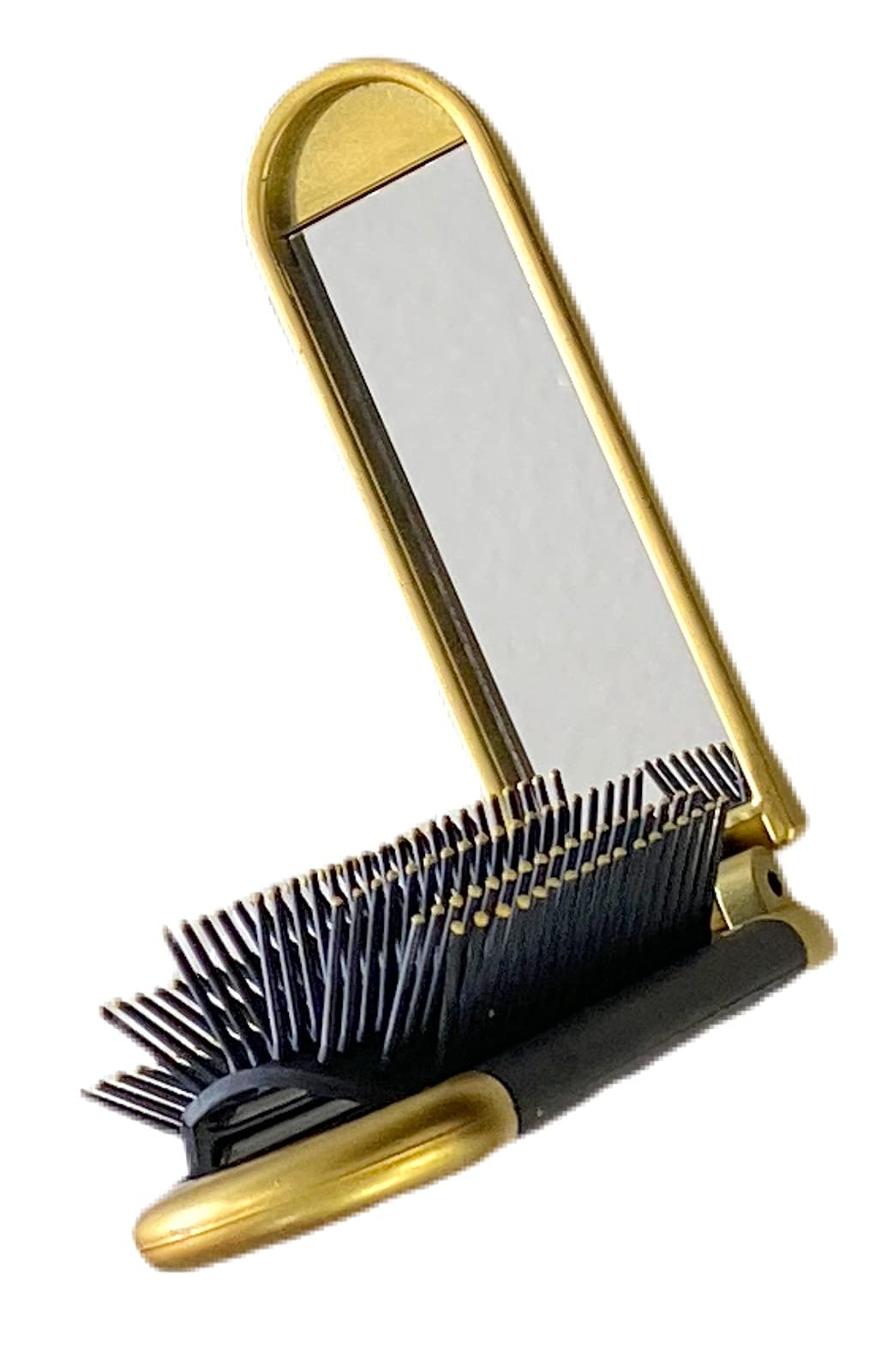 Pocket-Size Folding Travel Brush with Mirror (Gold)