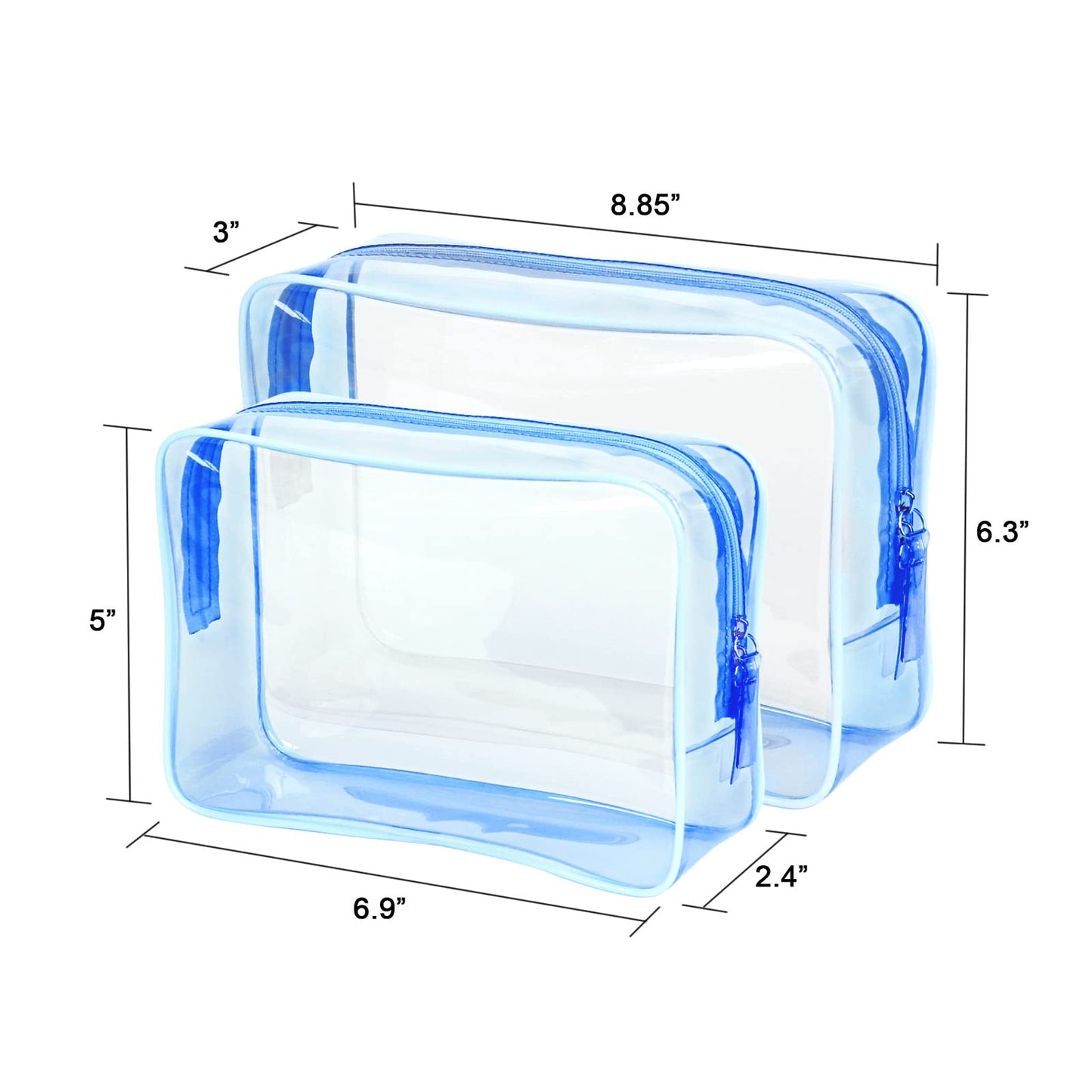 Clear Travel Bags for Toiletries, Lightweight Clear Toiletry Bag, 2 Pack Multipurpose Traveling Transparent TSA Cosmetic Bag Clear Pouch For Traveling-Blue