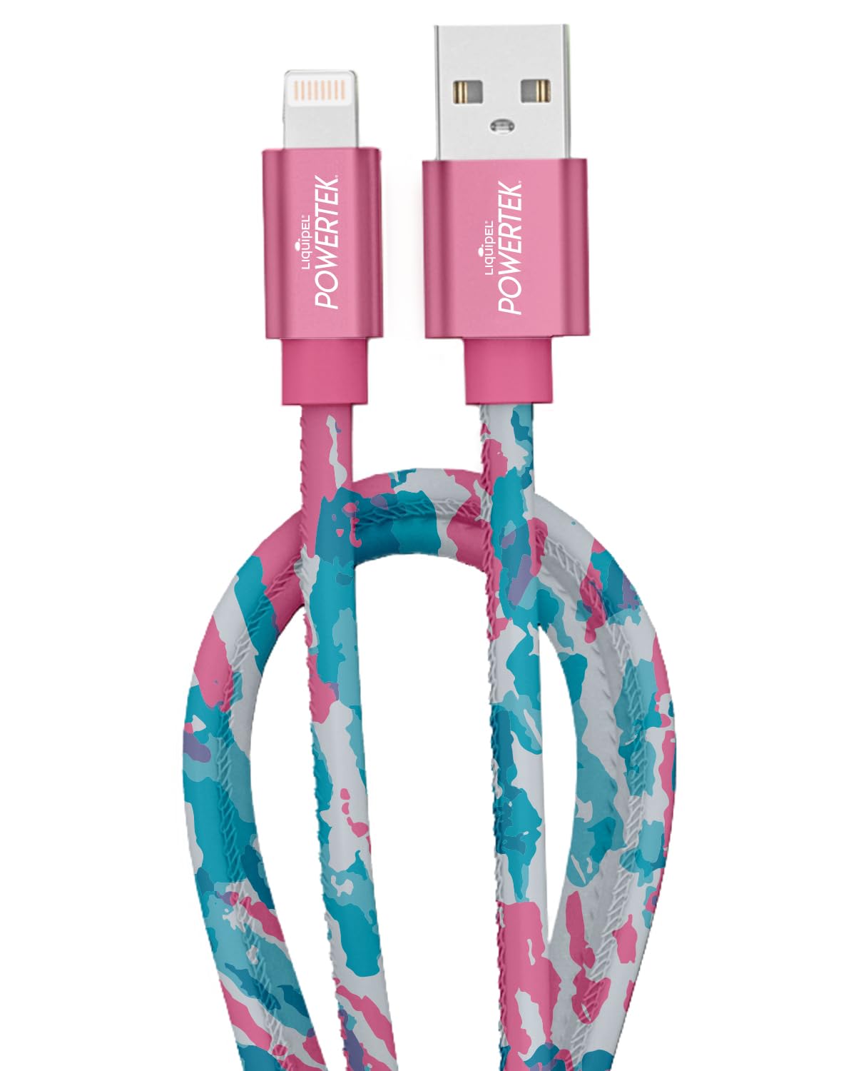 LIQUIPEL Powertek iPad & iPhone Lightning Charger Cable, Fast Charging 6ft MFI, Tie Dye Black (Teal Pink)