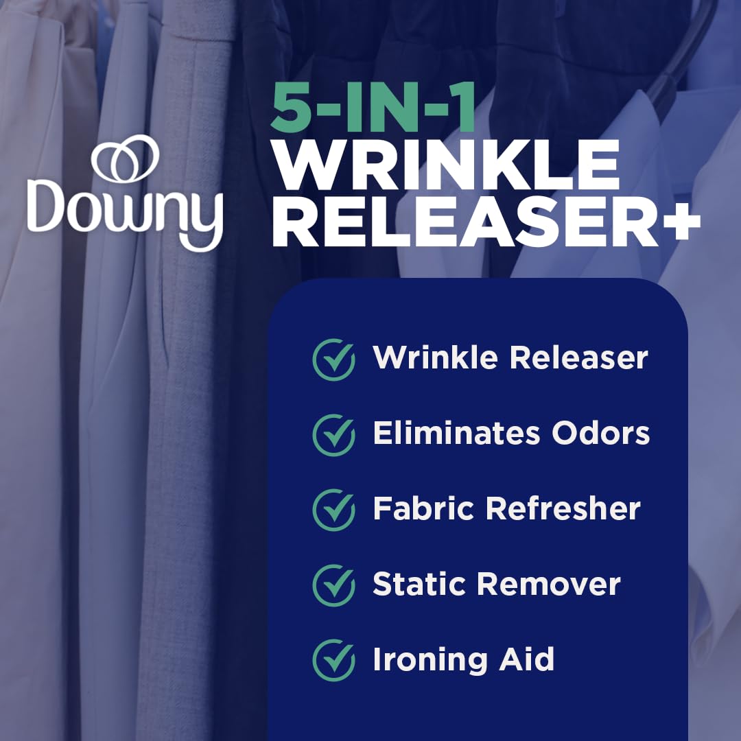 Downy Wrinkle Releaser Spray All In One Wrinkle Release Spray Travel Size, Odor Eliminator, Static Remover Fabric Refresher & Ironing Aid for Clothes 3 Fl Oz (Pack of 2), Crisp Linen Scent