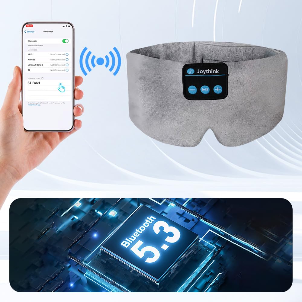 Joythink High-Tech Satin Wraparound Sleep Mask with Built-In Bluetooth Headphones (Grey)