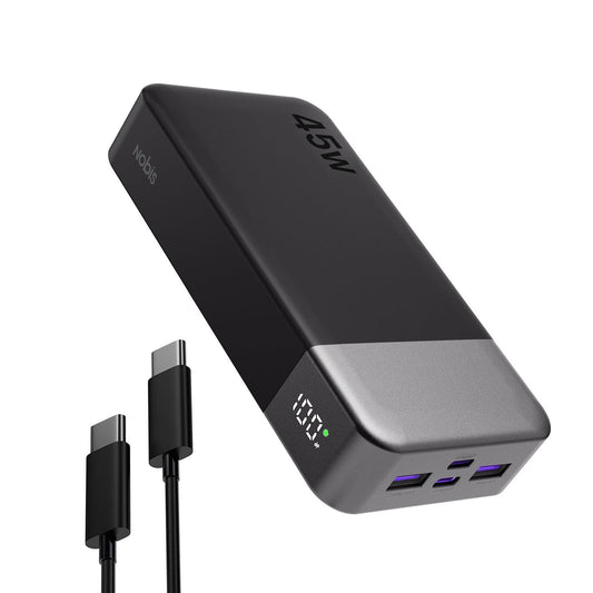 NOBIS Portable Charger, 20000mAh Power Bank, 45W Power Bank Fast Charging, Battery Pack with C to C Cable, Battery Bank with Digital Display for iPhone Android Laptop etc(Black)