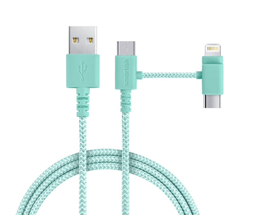 Smartish USB-C/Lightning Cable for iPhone 16/15/14 - Crown Joule - 6Foot Universal Fast Fabric Wrapped Charging Cable w/Micro-USB - Apple MFi Certified for iPhone 13/12/SE/iPad/AirPods/Android - Green