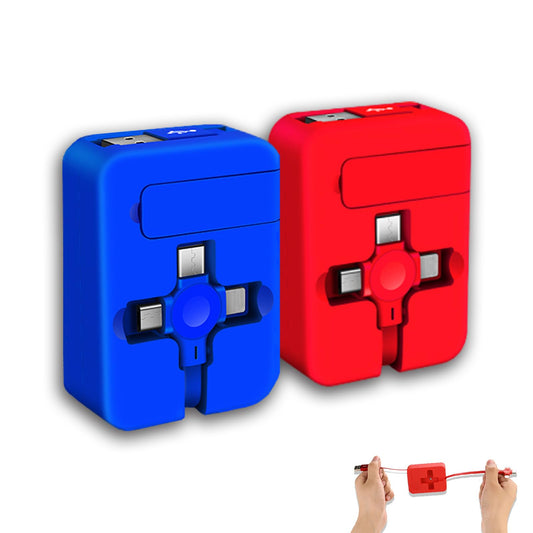 3-in-1 Retractable Multi-Tip Charging Cables with USB C, Micro USB, and Lightning Tips (Blue and Red)