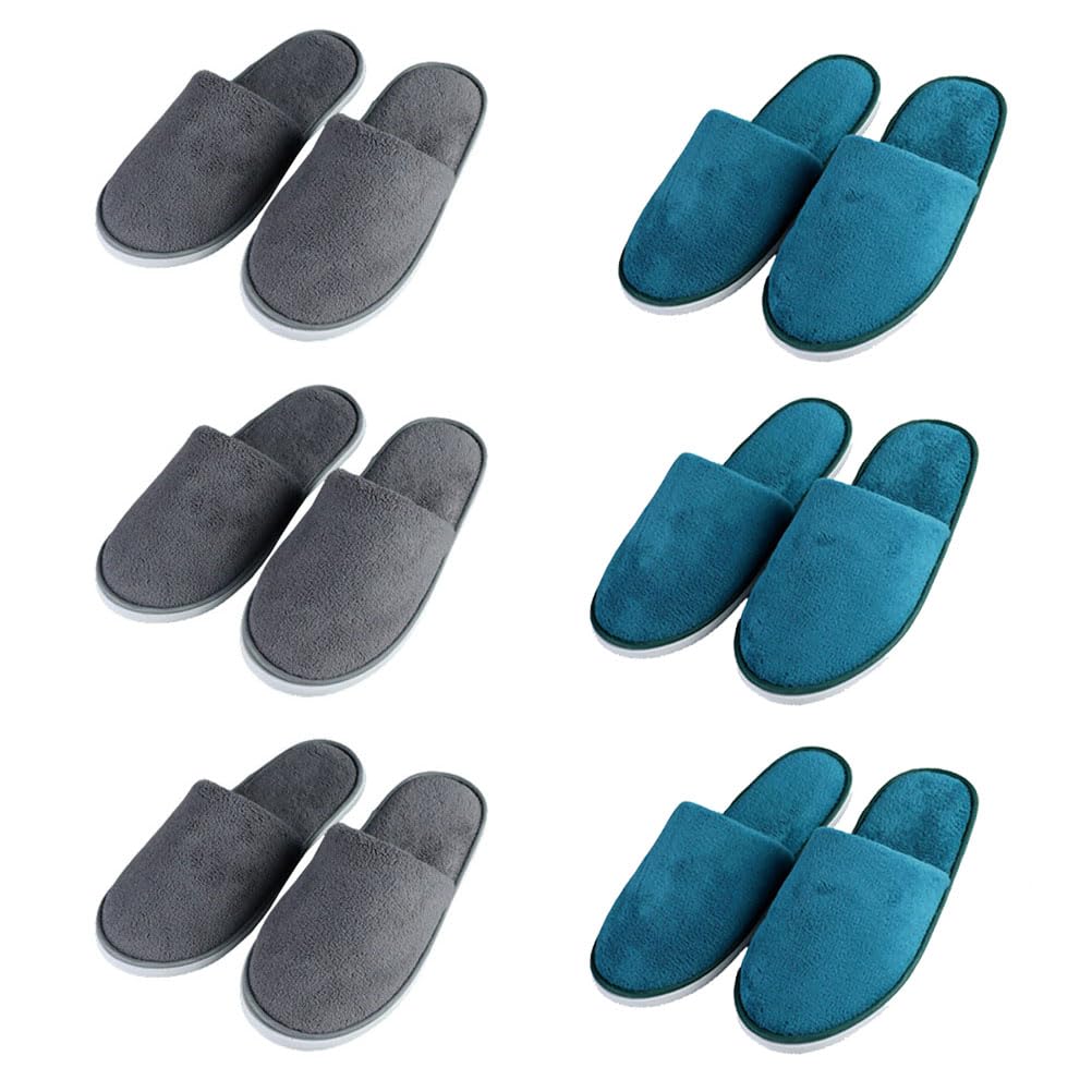 CYlovinho 6 Pairs Spa Slippers for Women Men, Disposable Guest Slippers Washable Foldable Slippers Coral Fleece Slipper Bath Slippers Wedding Slippers