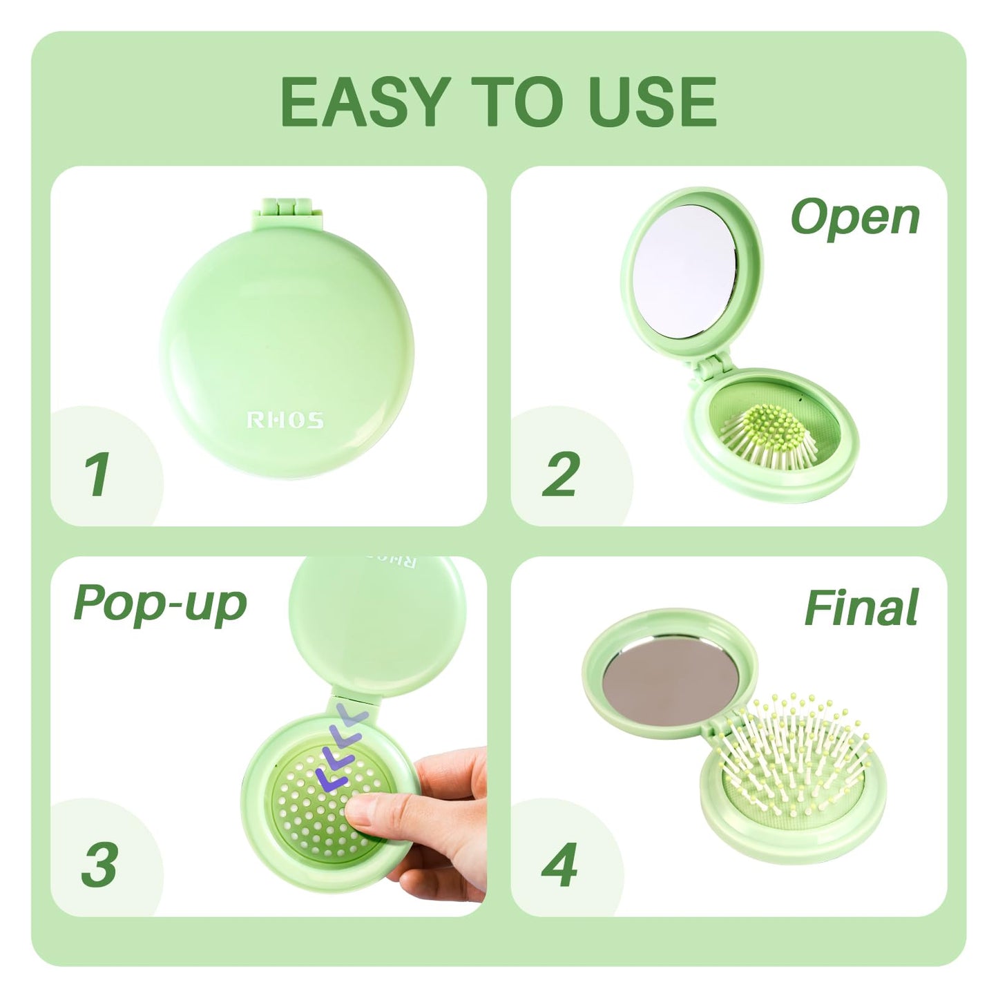 Round Folding Brush with Mirror (Fresh Green)