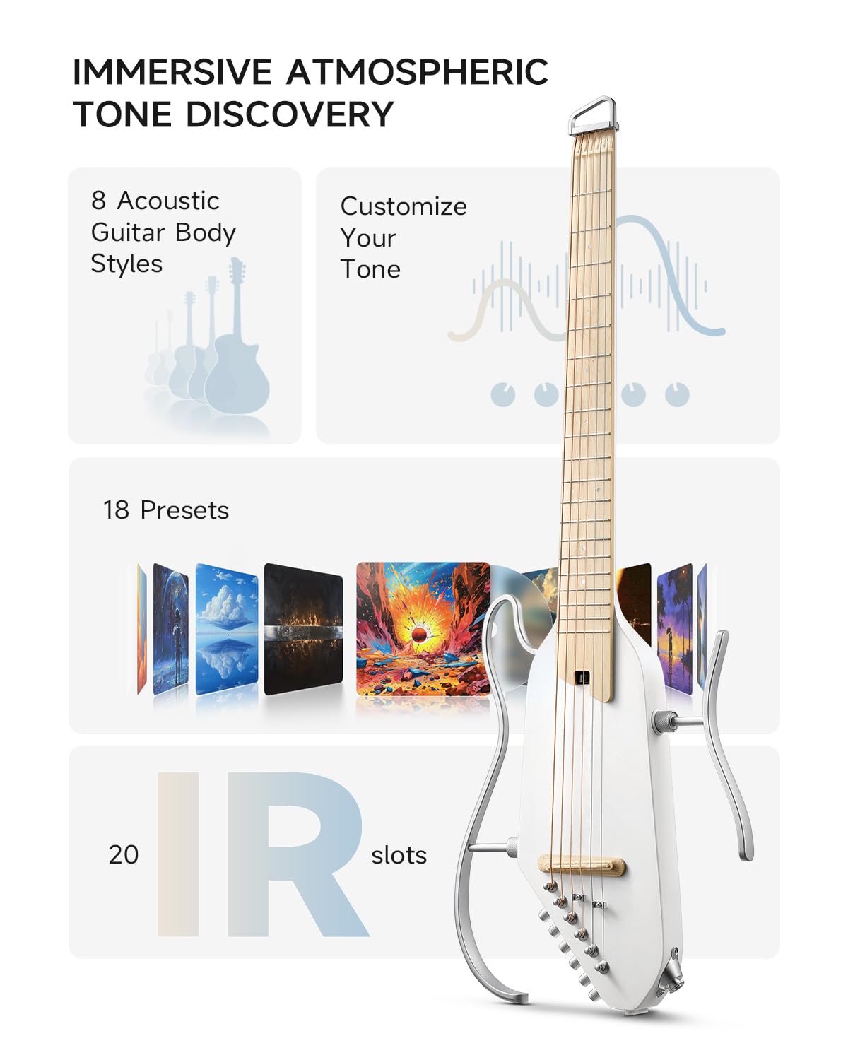 Donner HUSH I PRO Acoustic Electric Travel Guitar (Metallic White)