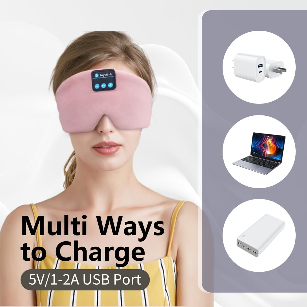 Joythink High-Tech Satin Wraparound Sleep Mask with Built-In Bluetooth Headphones (Pink)