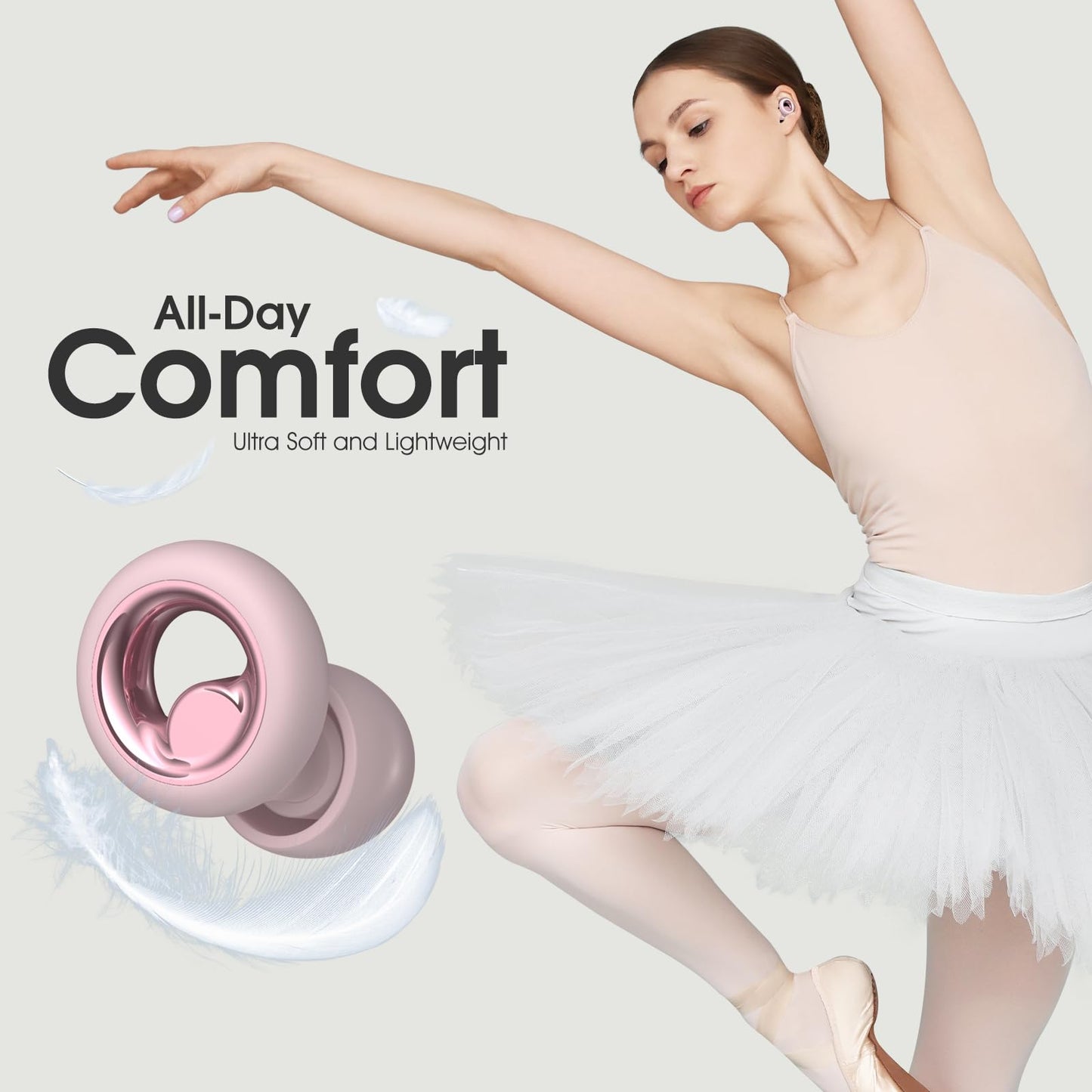 Vosaf Ear Plugs for Sleeping Noise Cancelling, Soft Ear Plugs for Concert, 45dB Reusable Ear Plugs for Noise Reduction with 8 Ear Tips, Silicone Hearing Protection Earplugs for Sleep, Work (Pink)