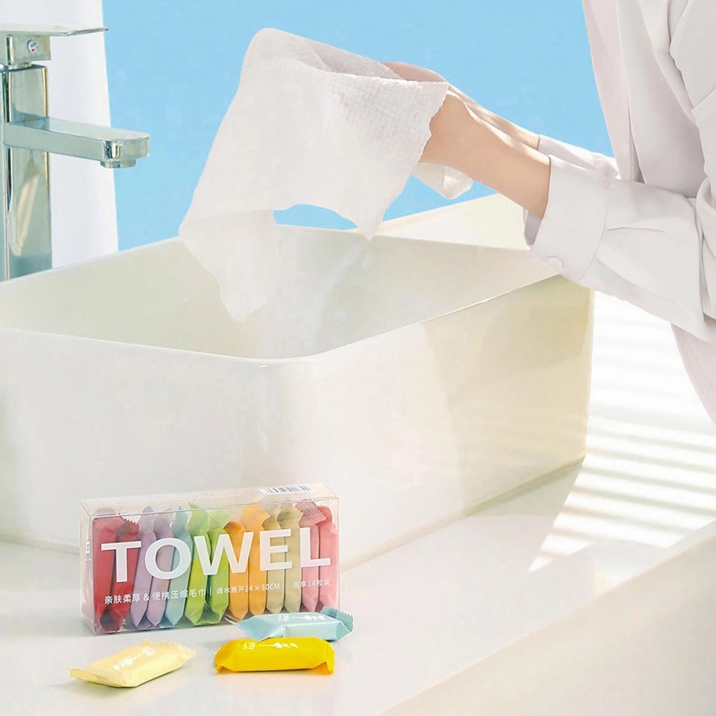 Ultra-Soft Compressed Quick-Drying Cotton Towels (28 Individually-Wrapped Pieces)