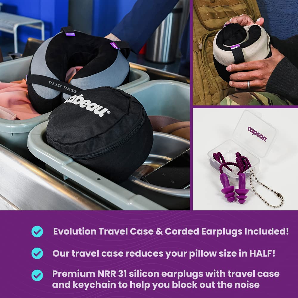 Cabeau The Neck's Evolution, TNE S3 Travel Neck Pillow Memory Foam Airplane Pillow - Neck Pillow with Attachment Straps - 360-Degree Support for Travel, Home, Office, and Gaming - (Vegas Neon)