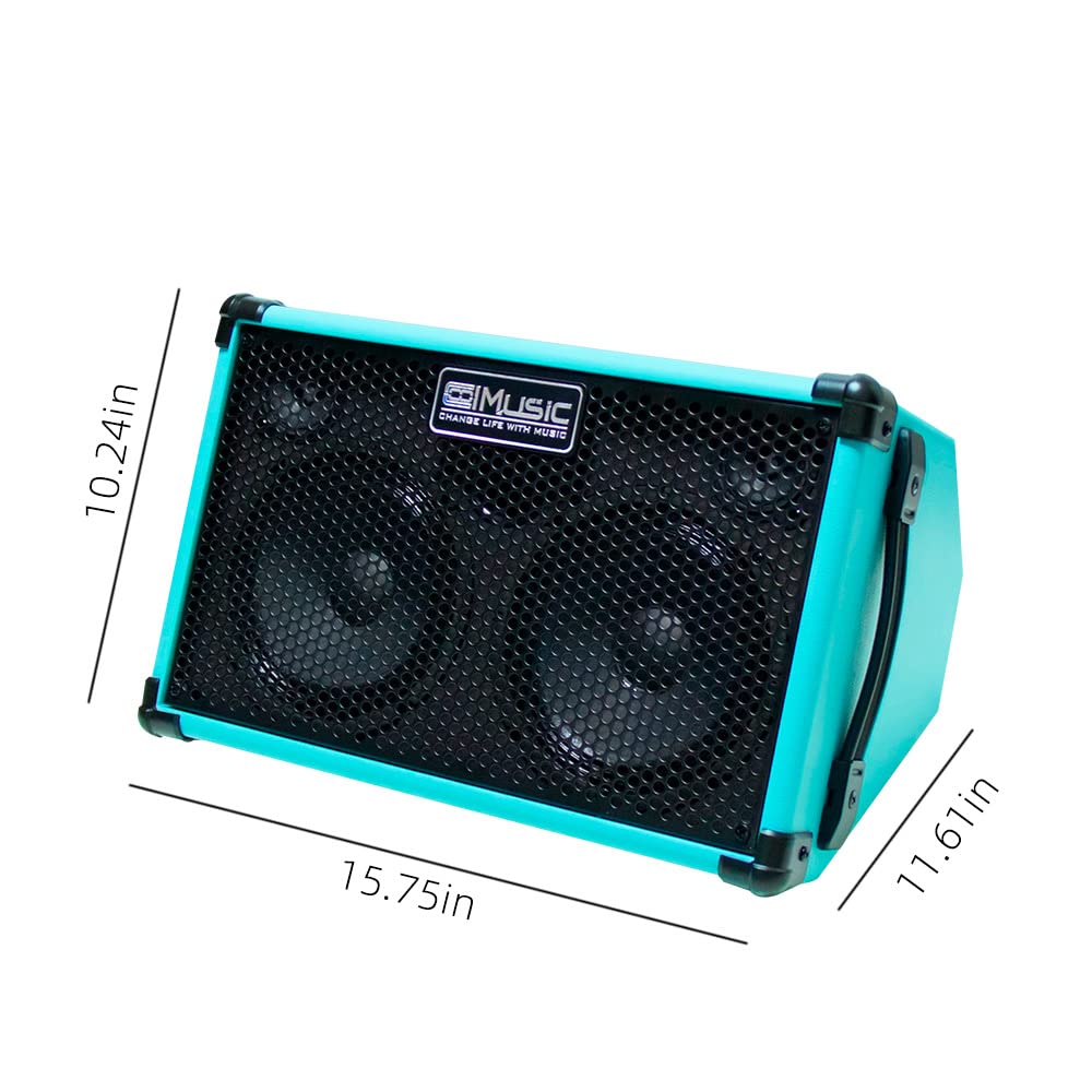Coolmusic BP40D Powered Acoustic Guitar Amplifier- Portable Bluetooth Speaker 80W W/Battery with Reverb Chorus Delay Effect, 6 Inputs,3 Band EQ, Blue