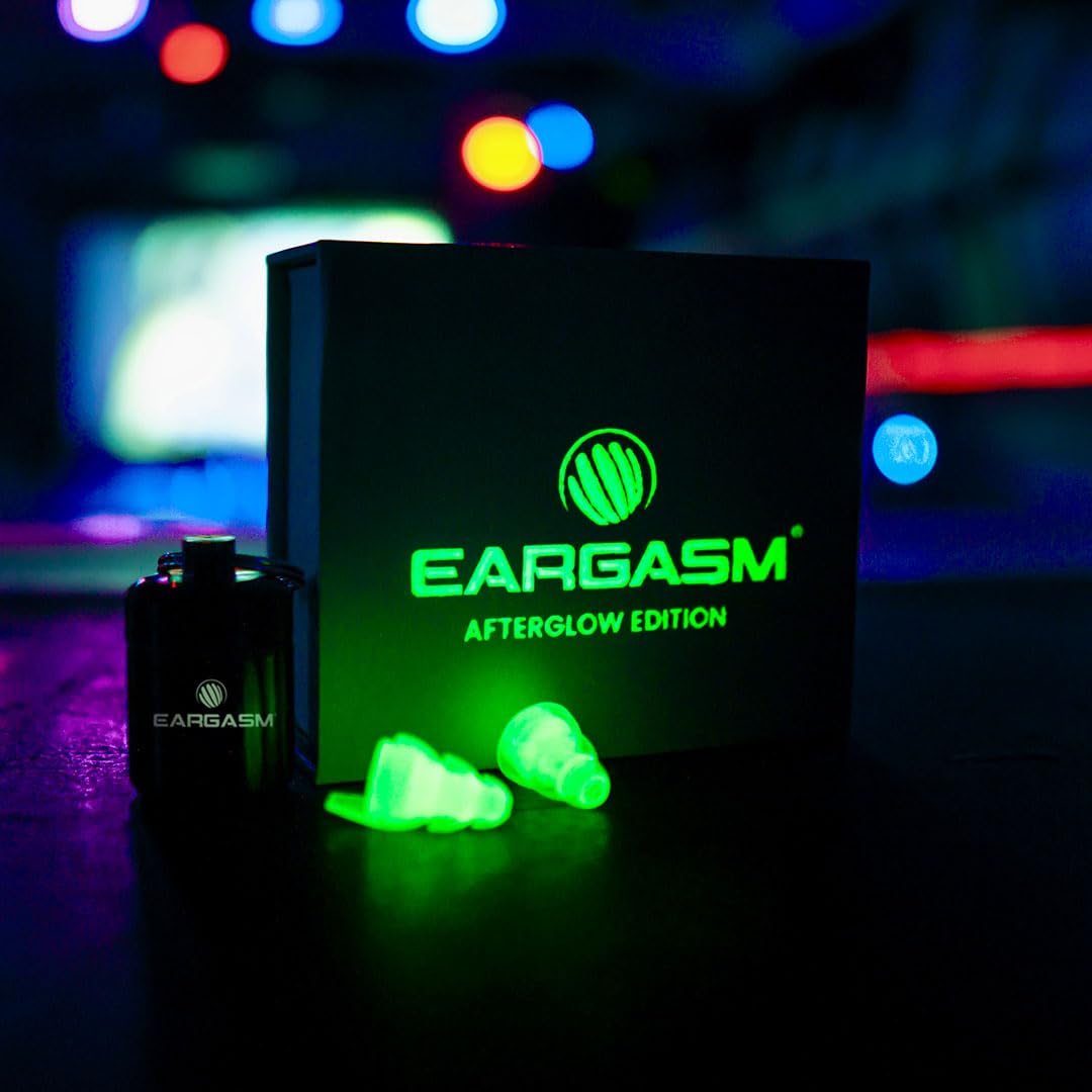 Eargasm Afterglow High Fidelity Earplugs - Reusable Glow-in-The-Dark Noise Reduction Hearing Protection Ear-Plugs with Carrying Case for Concerts, Festivals, Raves, Musicians, Live Music, Sports