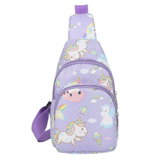 Hiflyer Kids Crossbody Bag Kids Sling Bags, Small Nylon Sling Bag for Kids Travel Bag for Kids, Cartoon Sling Bag for Kids (Purple)