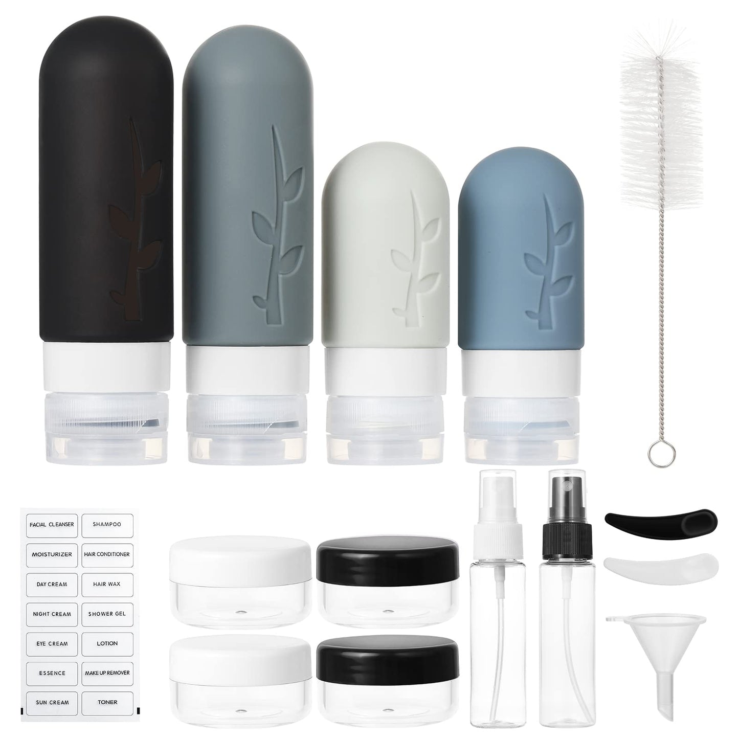 18-Piece Travel Bottle Set for Toiletries (Grey)