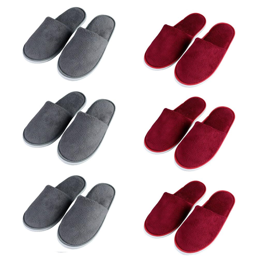 CYlovinho 6 Pairs Spa Slippers for Women Men, Disposable Guest Slippers Washable Foldable Slippers Coral Fleece Slipper Bath Slippers Wedding Slippers