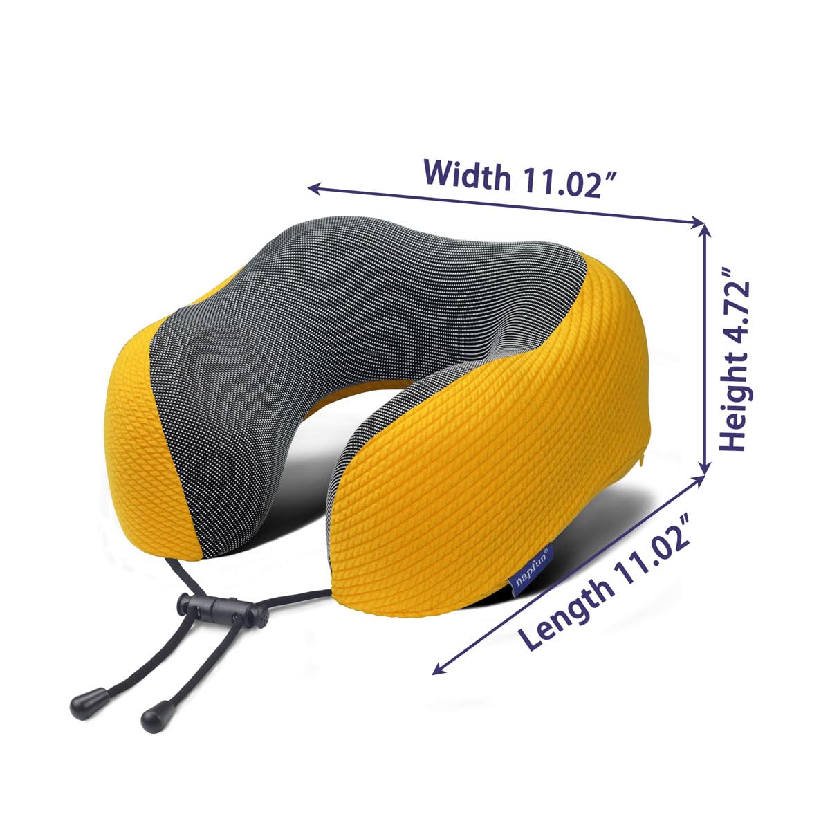 napfun Neck Pillow for Traveling, Upgraded Travel Neck Pillow for Airplane 100% Pure Memory Foam Travel Pillow for Flight Headrest Sleep, Portable Plane Accessories, Yellow, Medium (120-200LB)