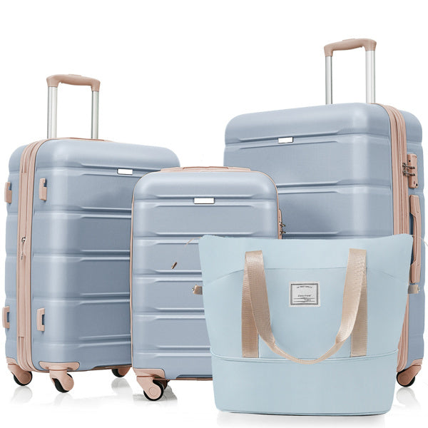 Ice Blue 4-Piece Luggage Set with USB Port and Travel Bag