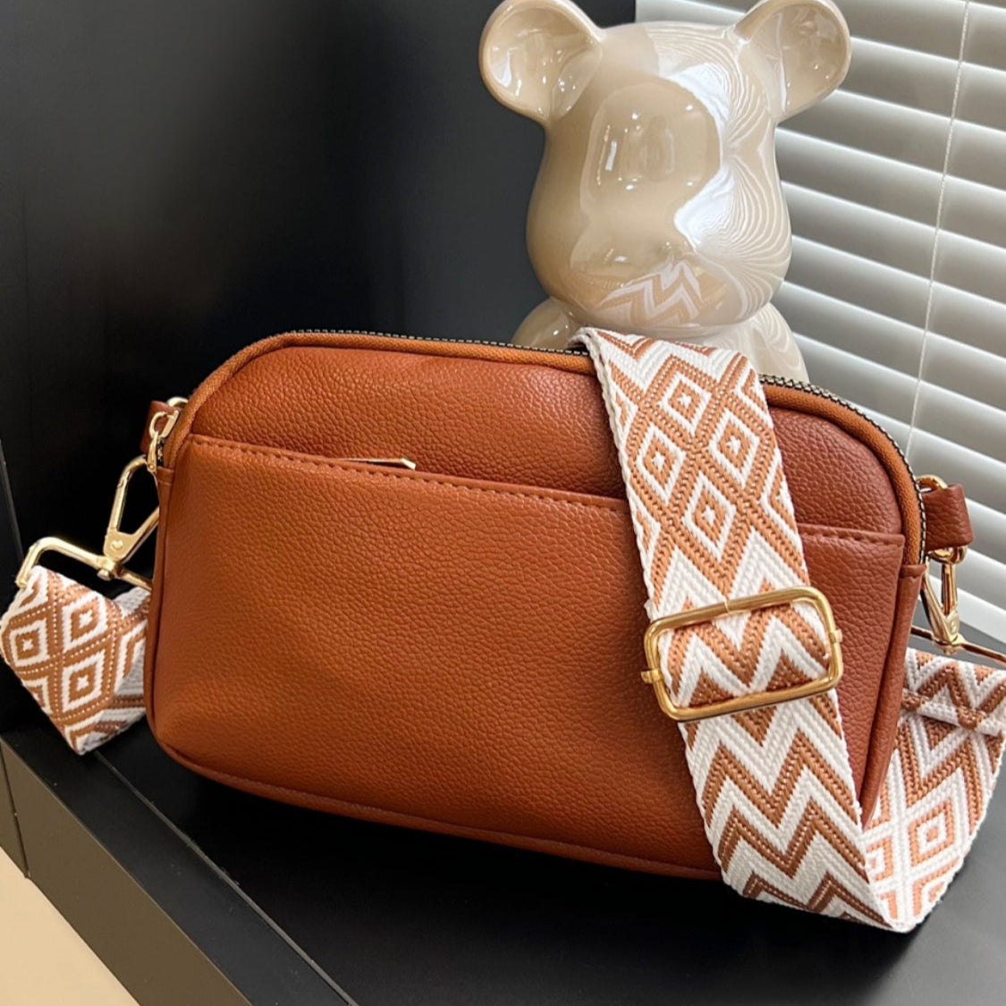 Petite Rectangular Crossbody Bag with Comfortable Coordinated Strap in Geometric Design