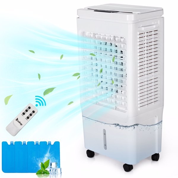 FREE U.S. SHIPPING! “Menofan Maxi” 10-Gallon ZOKOP FLS-Z33DR Electric Fan 110V 150W 40L With Remote Control, With LCD Display, With 4 Ice Crystals, With Casters, ABS Plastic, White