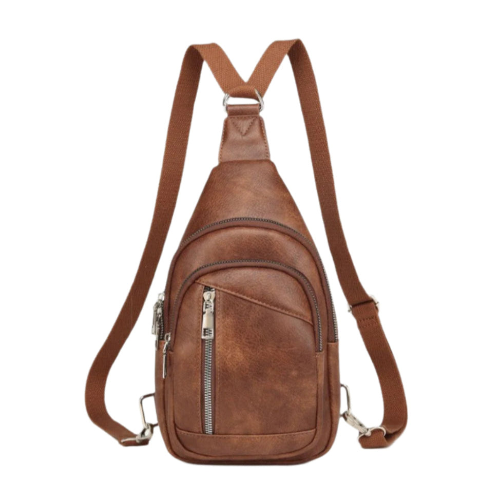 Faux Leather Triple-Zip Bag with Choice of Crossbody Strap or Backpack Design