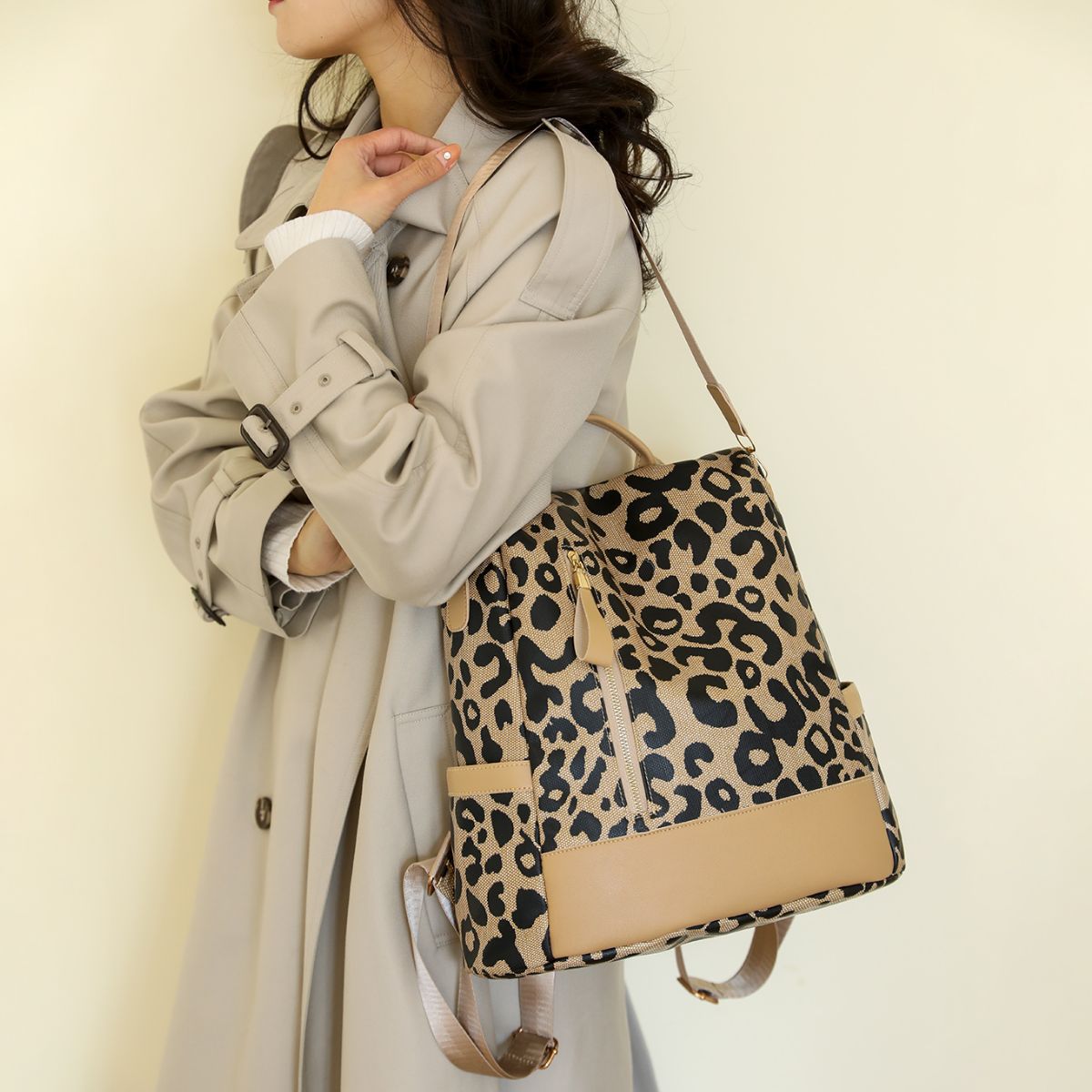 Leopard-Print Faux Leather Backpack