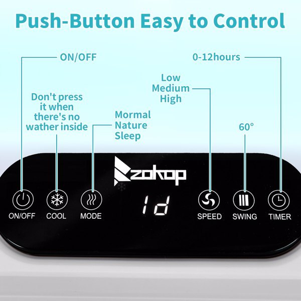 FREE U.S. SHIPPING! “Menofan Maxi” 10-Gallon ZOKOP FLS-Z33DR Electric Fan 110V 150W 40L With Remote Control, With LCD Display, With 4 Ice Crystals, With Casters, ABS Plastic, White