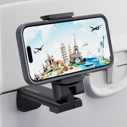 MiiKARE Airplane Travel Essentials Phone Holder, Universal Handsfree Phone Mount for Flying with 360 Degree Rotation, Accessory for Airplane, Travel Must Haves Phone Stand for Desk, Tray Table