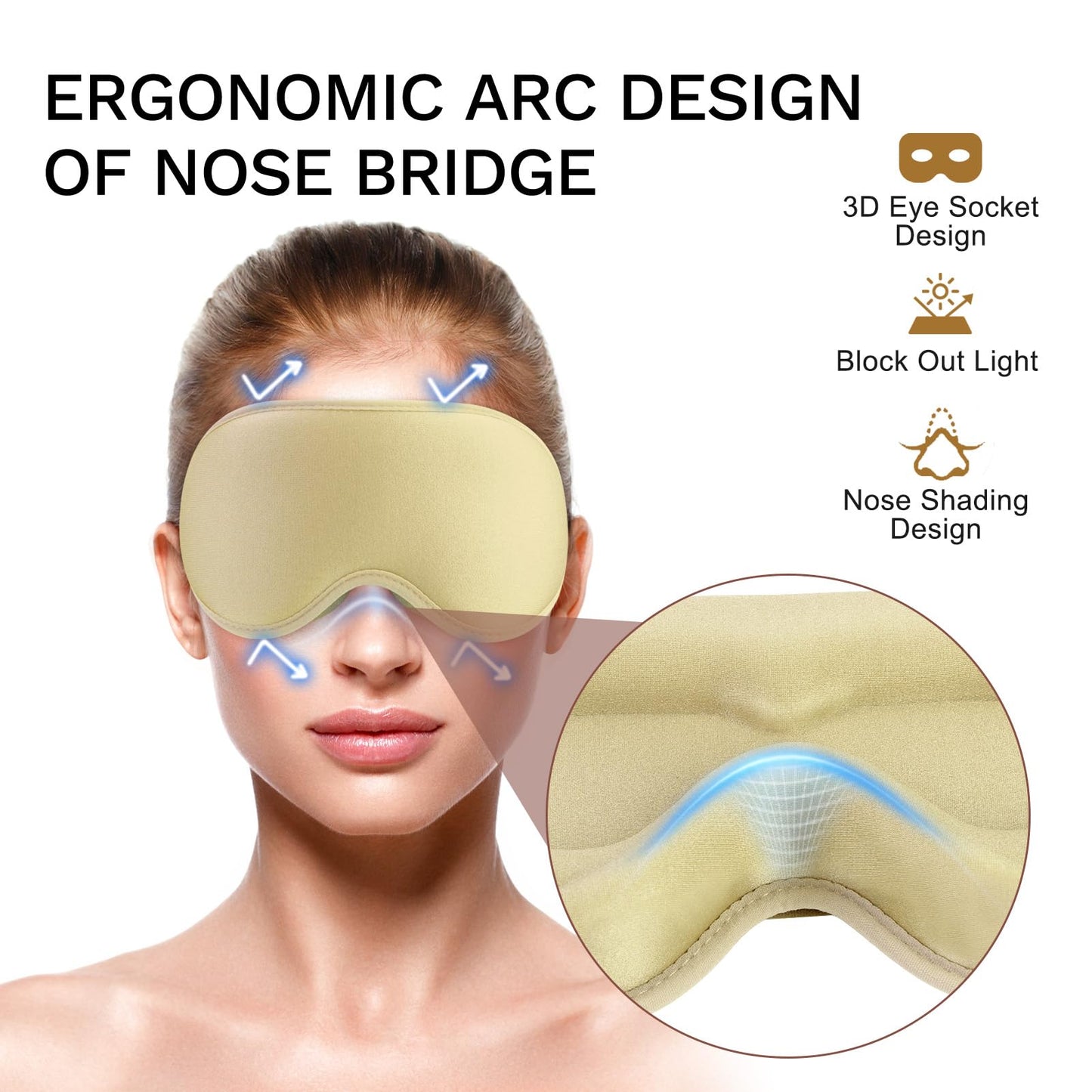 FlyCoco 3D Contoured Sleep Mask that Blocks 99% of Light (Gold)