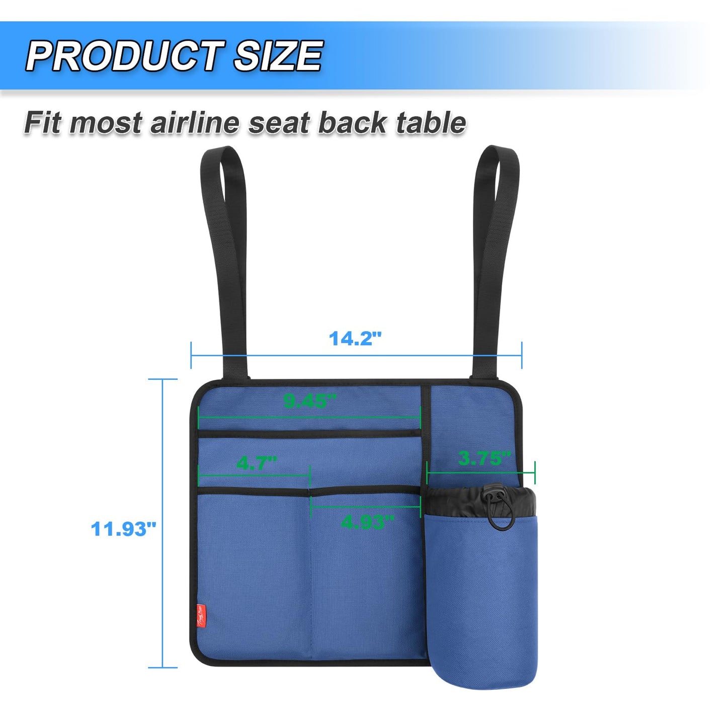 Airplane Seat Back Organizer with Hygienic Tray Table Cover (Blue)