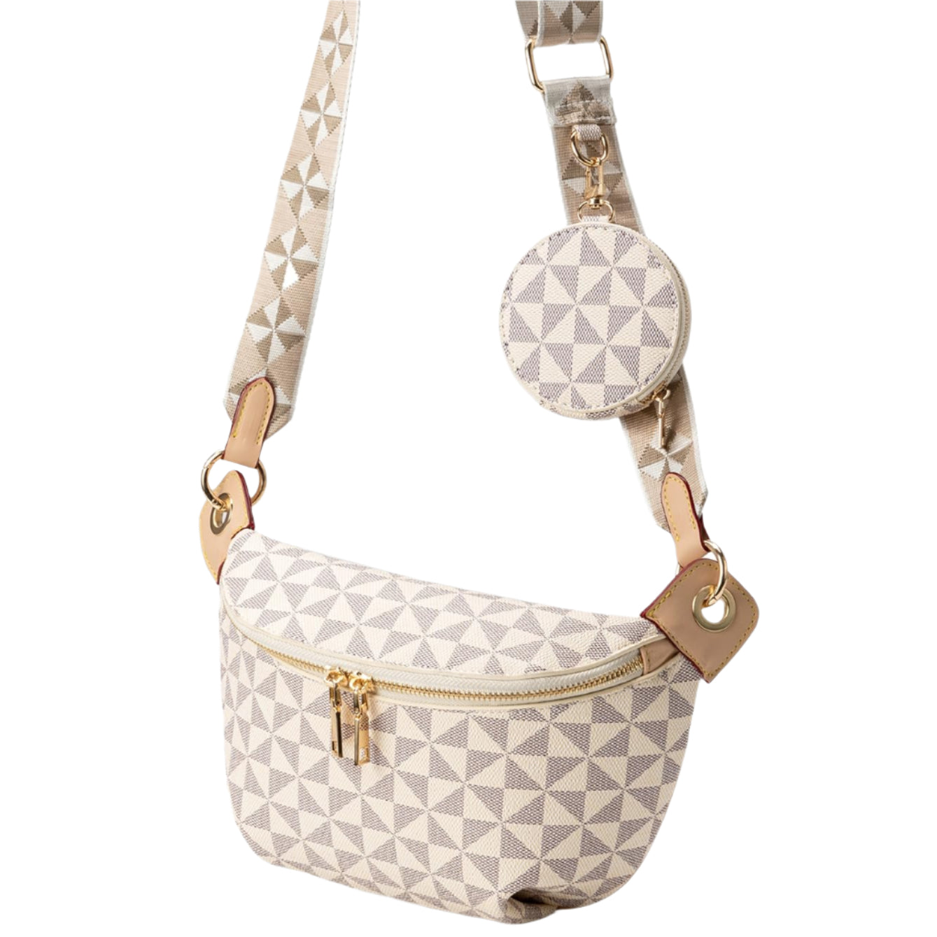 Trendy Beige Checkered Crossbody Sling Bag with Adjustable Strap