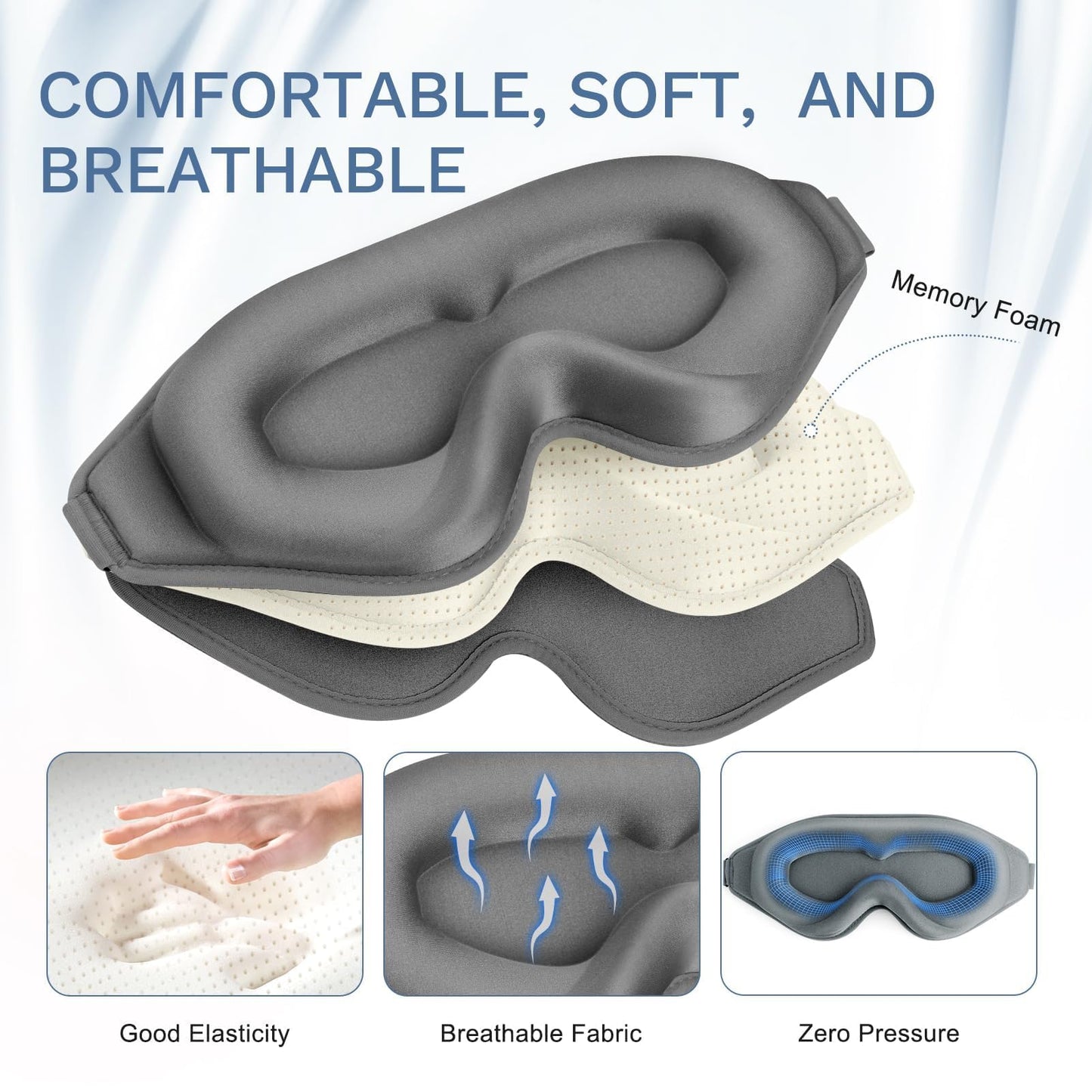 FlyCoco 3D Contoured Sleep Mask that Blocks 99% of Light (Grey)