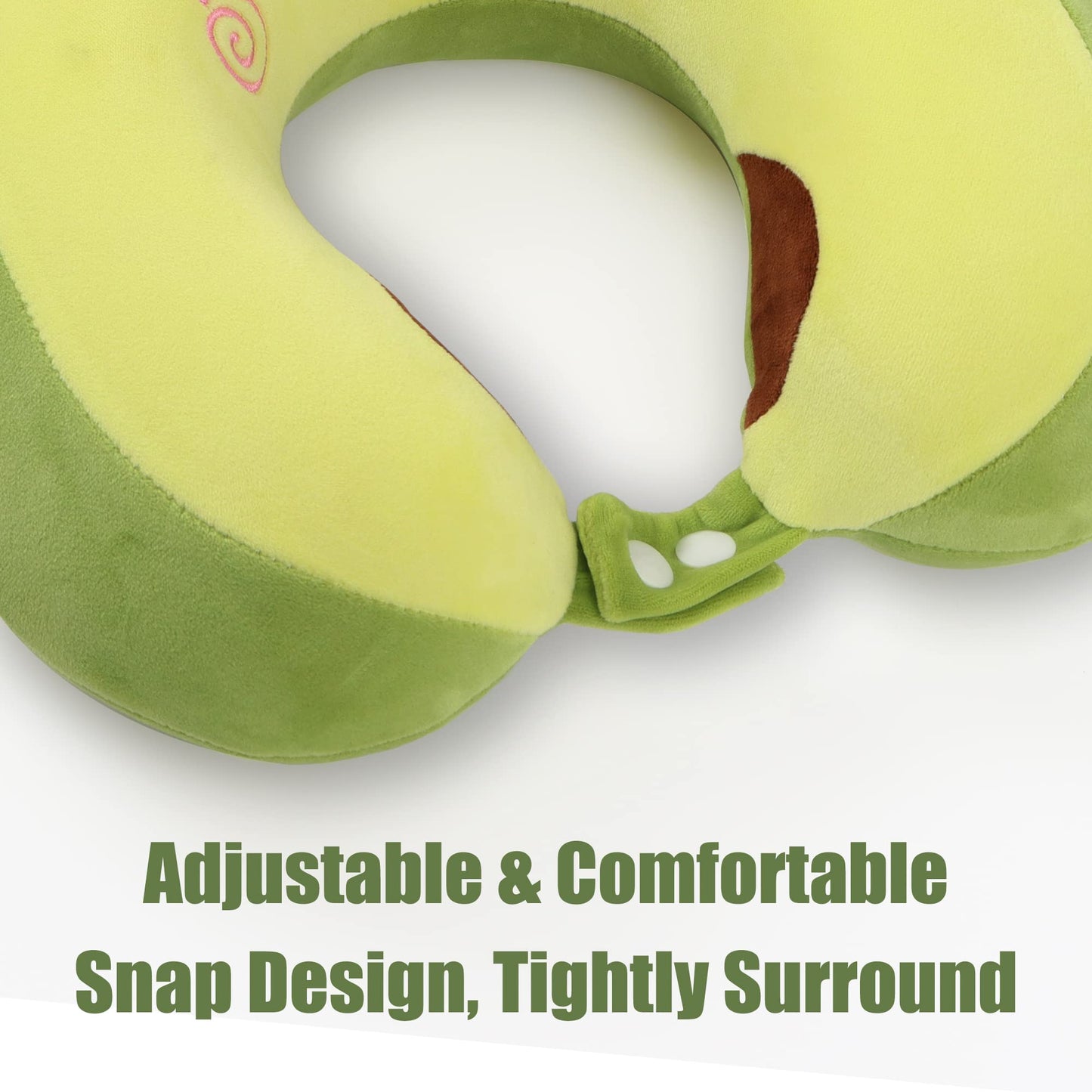 Cute Travel Pillow with Sleep Eye Mask Cartoon Headrest & Neck Pillow for Kids Boys & Girls, Teens, Travel Accessories for Airplane, Car, Recline, Home Use Memory Foam Flight - Green Avocado