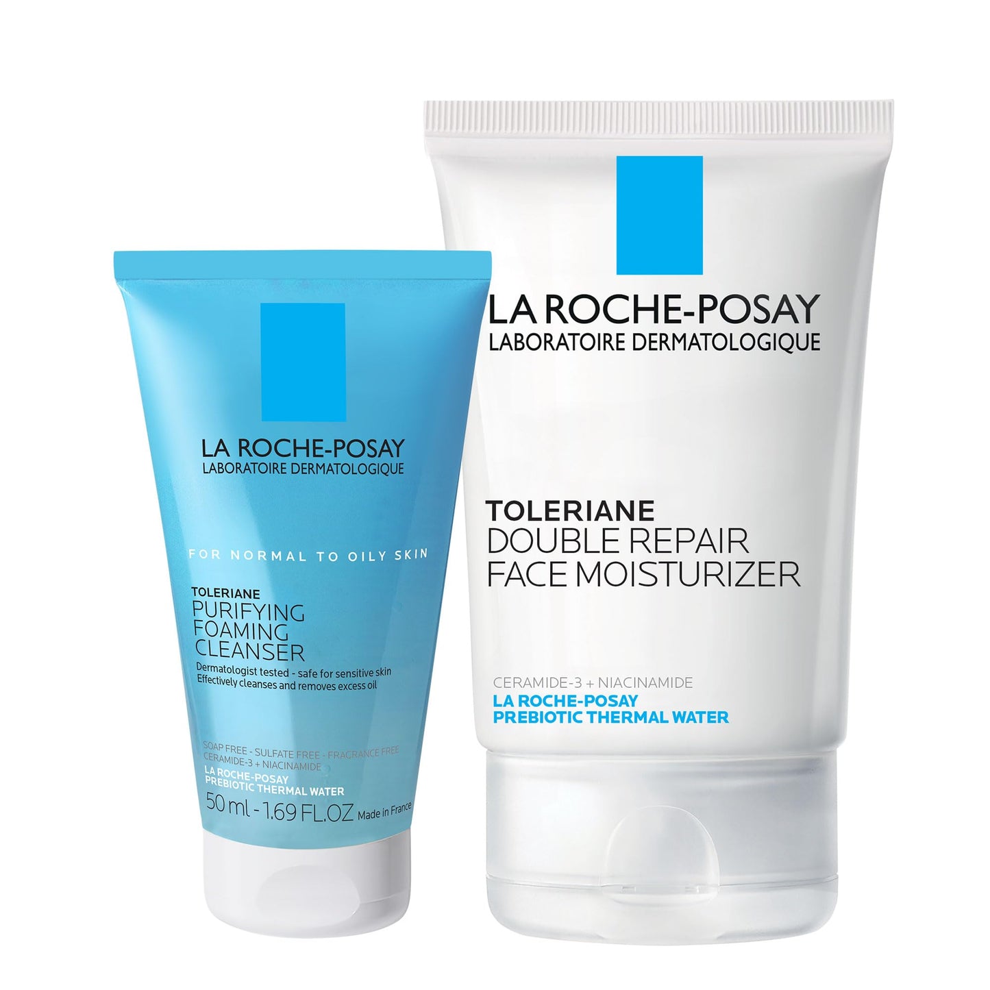 La Roche-Posay Toleraine Skin Care Set, Double Repair Face Moisturizer 100ml & Purifying Foaming Facial Cleanser 50ml, Oil Free Moisturizer & Face Wash For Oily Skin, Formulated with Niacinamide