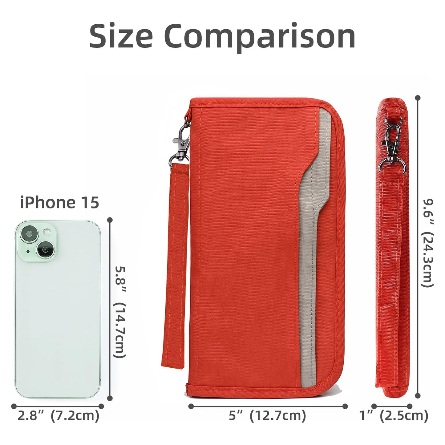 ZOPPEN Passport Holder Family Women/Men, Travel Wallet RFID Passport Wallet Travel Essentials Documents Organizer Zipper Case with Removable Wristlet Strap, Orange