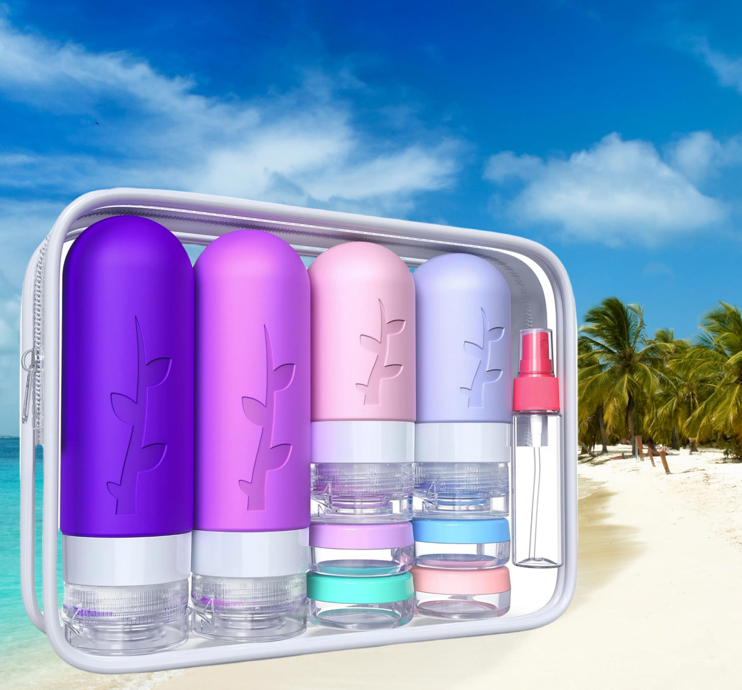 18-Piece Travel Bottle Set for Toiletries (Purple)