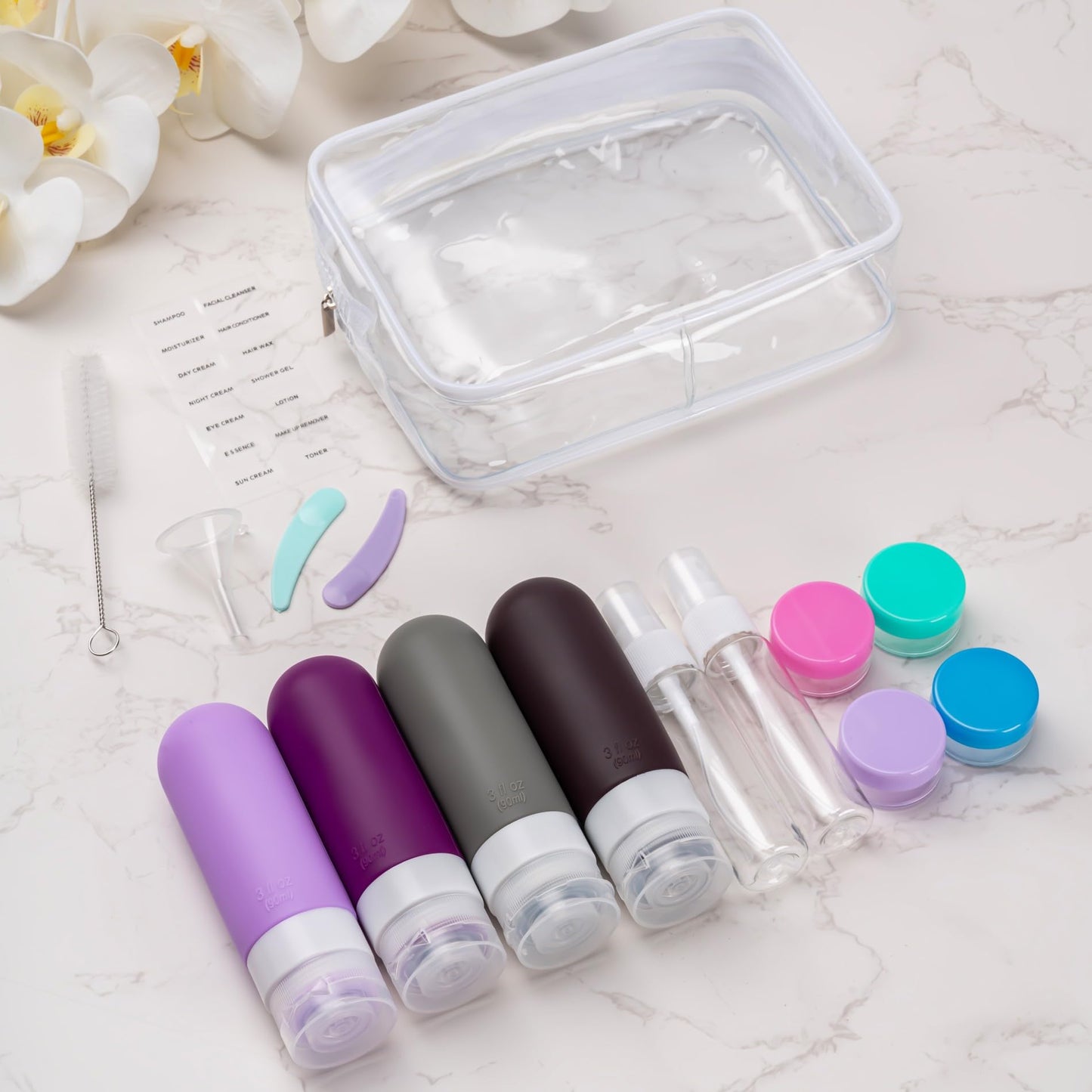 16-Piece Travel Toiletries Set with 3 oz. Bottles (Purple)