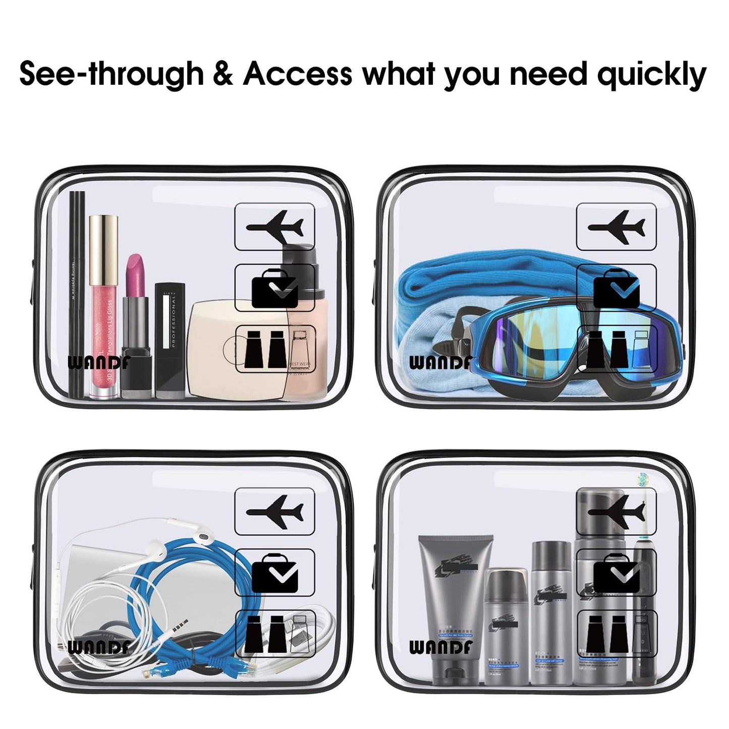 TSA Approved Clear Travel Toiletry Bag wih Zippers Carry-on Travel Accessories Quart Size Toiletries Cosmetic Pouch Makeup Bags for Men and Women (2 pcs)